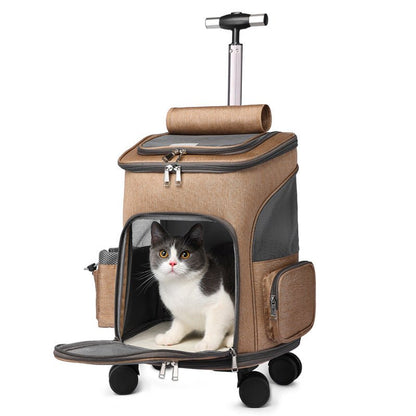 Portable Folding Trolley Pet Backpack Traveling Cat Backpack With Universal Wheel Trolley Pet Bag - Oopsdadforgot.com