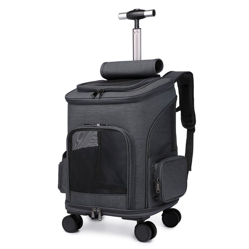 Portable Folding Trolley Pet Backpack Traveling Cat Backpack With Universal Wheel Trolley Pet Bag - Oopsdadforgot.com