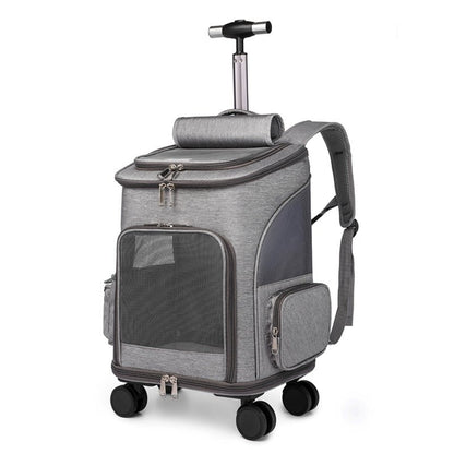 Portable Folding Trolley Pet Backpack Traveling Cat Backpack With Universal Wheel Trolley Pet Bag - Oopsdadforgot.com