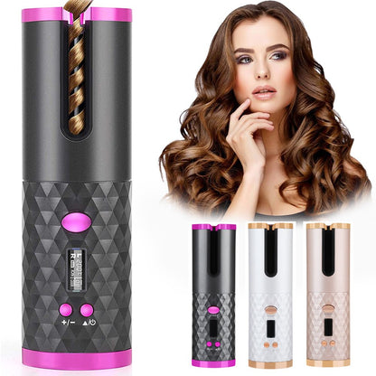 Rechargeable Automatic Hair Curler Women Portable Hair Curling Iron LCD Display Ceramic Curly Rotating Curling Wave Styer - Oopsdadforgot.com