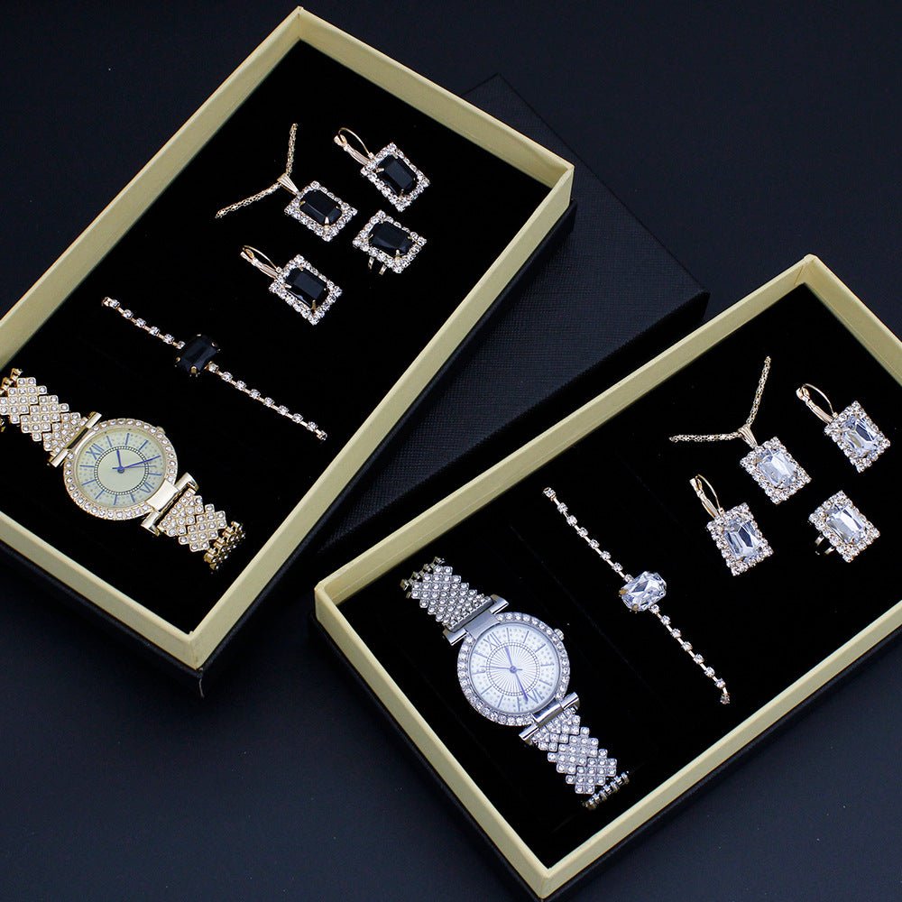 Roman Pattern Diamond - embedded Women's Watch Jewelry Gift Set Bracelet Watch Women's Light Luxury Full Diamond Good - looking - Oopsdadforgot.com