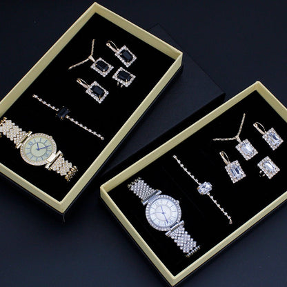 Roman Pattern Diamond - embedded Women's Watch Jewelry Gift Set Bracelet Watch Women's Light Luxury Full Diamond Good - looking - Oopsdadforgot.com
