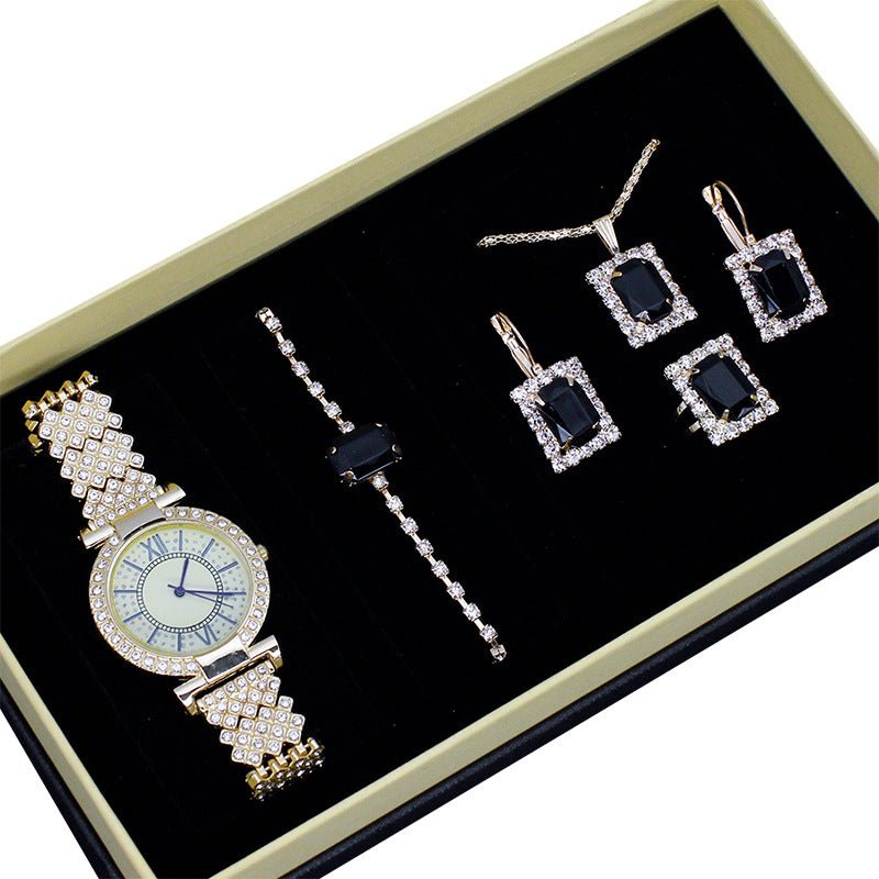 Roman Pattern Diamond - embedded Women's Watch Jewelry Gift Set Bracelet Watch Women's Light Luxury Full Diamond Good - looking - Oopsdadforgot.com