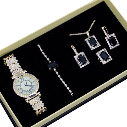Roman Pattern Diamond - embedded Women's Watch Jewelry Gift Set Bracelet Watch Women's Light Luxury Full Diamond Good - looking - Oopsdadforgot.com