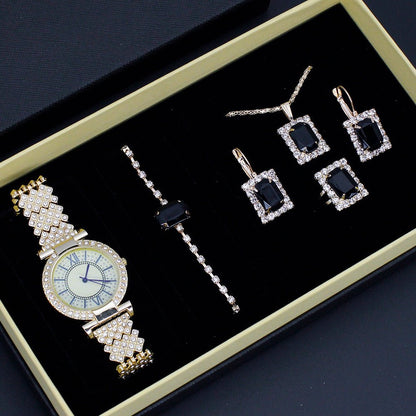 Roman Pattern Diamond - embedded Women's Watch Jewelry Gift Set Bracelet Watch Women's Light Luxury Full Diamond Good - looking - Oopsdadforgot.com