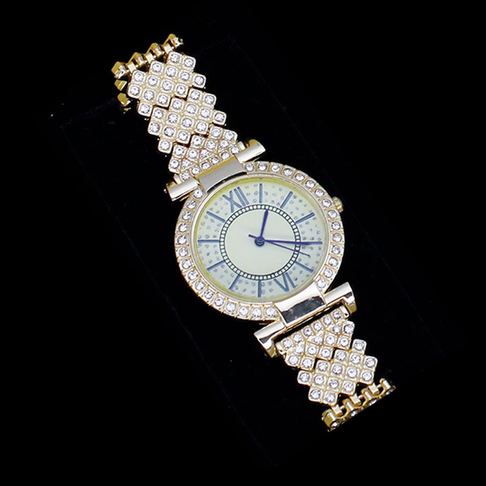 Roman Pattern Diamond - embedded Women's Watch Jewelry Gift Set Bracelet Watch Women's Light Luxury Full Diamond Good - looking - Oopsdadforgot.com