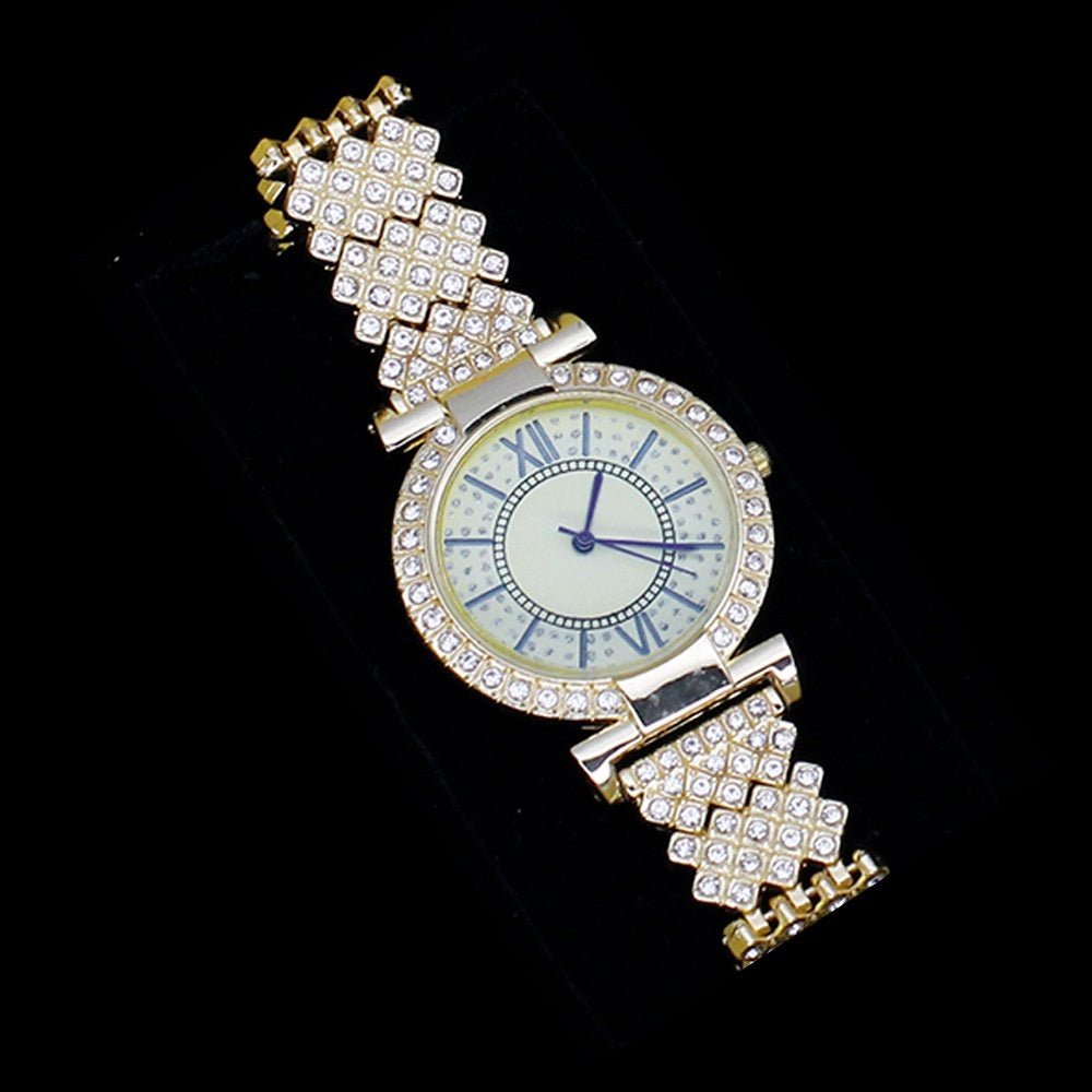Roman Pattern Diamond - embedded Women's Watch Jewelry Gift Set Bracelet Watch Women's Light Luxury Full Diamond Good - looking - Oopsdadforgot.com