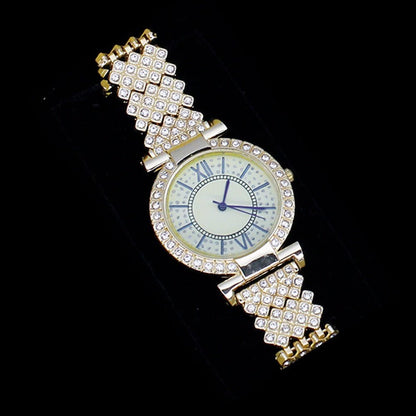 Roman Pattern Diamond - embedded Women's Watch Jewelry Gift Set Bracelet Watch Women's Light Luxury Full Diamond Good - looking - Oopsdadforgot.com
