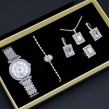 Roman Pattern Diamond - embedded Women's Watch Jewelry Gift Set Bracelet Watch Women's Light Luxury Full Diamond Good - looking - Oopsdadforgot.com