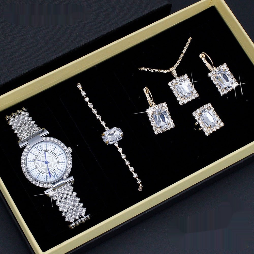 Roman Pattern Diamond - embedded Women's Watch Jewelry Gift Set Bracelet Watch Women's Light Luxury Full Diamond Good - looking - Oopsdadforgot.com