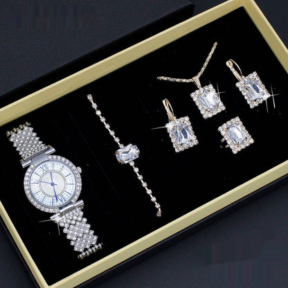 Roman Pattern Diamond - embedded Women's Watch Jewelry Gift Set Bracelet Watch Women's Light Luxury Full Diamond Good - looking - Oopsdadforgot.com