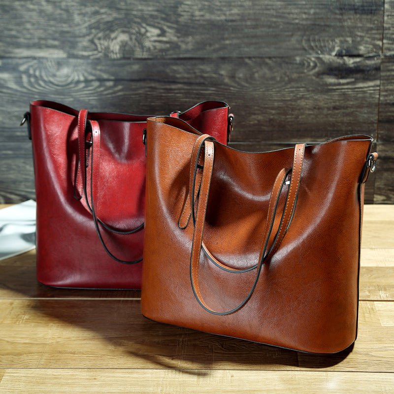 Simple Oil Wax Leather Messenger Shoulder Bags Women's High Capacity Portable Tote Bag - Oopsdadforgot.com