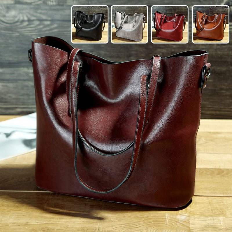 Simple Oil Wax Leather Messenger Shoulder Bags Women's High Capacity Portable Tote Bag - Oopsdadforgot.com