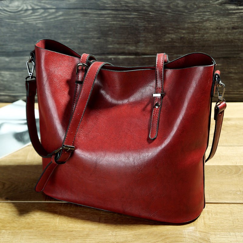 Simple Oil Wax Leather Messenger Shoulder Bags Women's High Capacity Portable Tote Bag - Oopsdadforgot.com