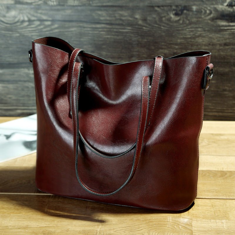 Simple Oil Wax Leather Messenger Shoulder Bags Women's High Capacity Portable Tote Bag - Oopsdadforgot.com
