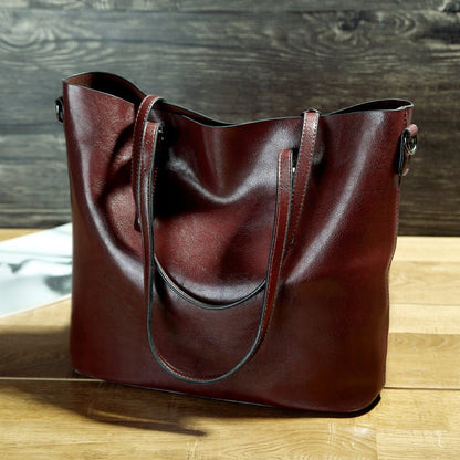 Simple Oil Wax Leather Messenger Shoulder Bags Women's High Capacity Portable Tote Bag - Oopsdadforgot.com