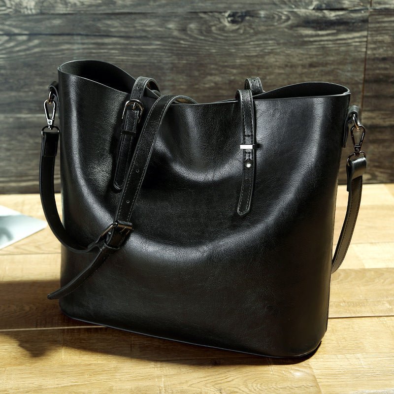 Simple Oil Wax Leather Messenger Shoulder Bags Women's High Capacity Portable Tote Bag - Oopsdadforgot.com