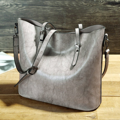Simple Oil Wax Leather Messenger Shoulder Bags Women's High Capacity Portable Tote Bag - Oopsdadforgot.com