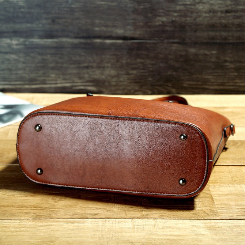 Simple Oil Wax Leather Messenger Shoulder Bags Women's High Capacity Portable Tote Bag - Oopsdadforgot.com