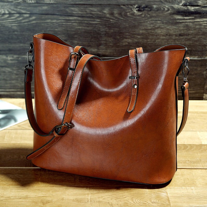Simple Oil Wax Leather Messenger Shoulder Bags Women's High Capacity Portable Tote Bag - Oopsdadforgot.com