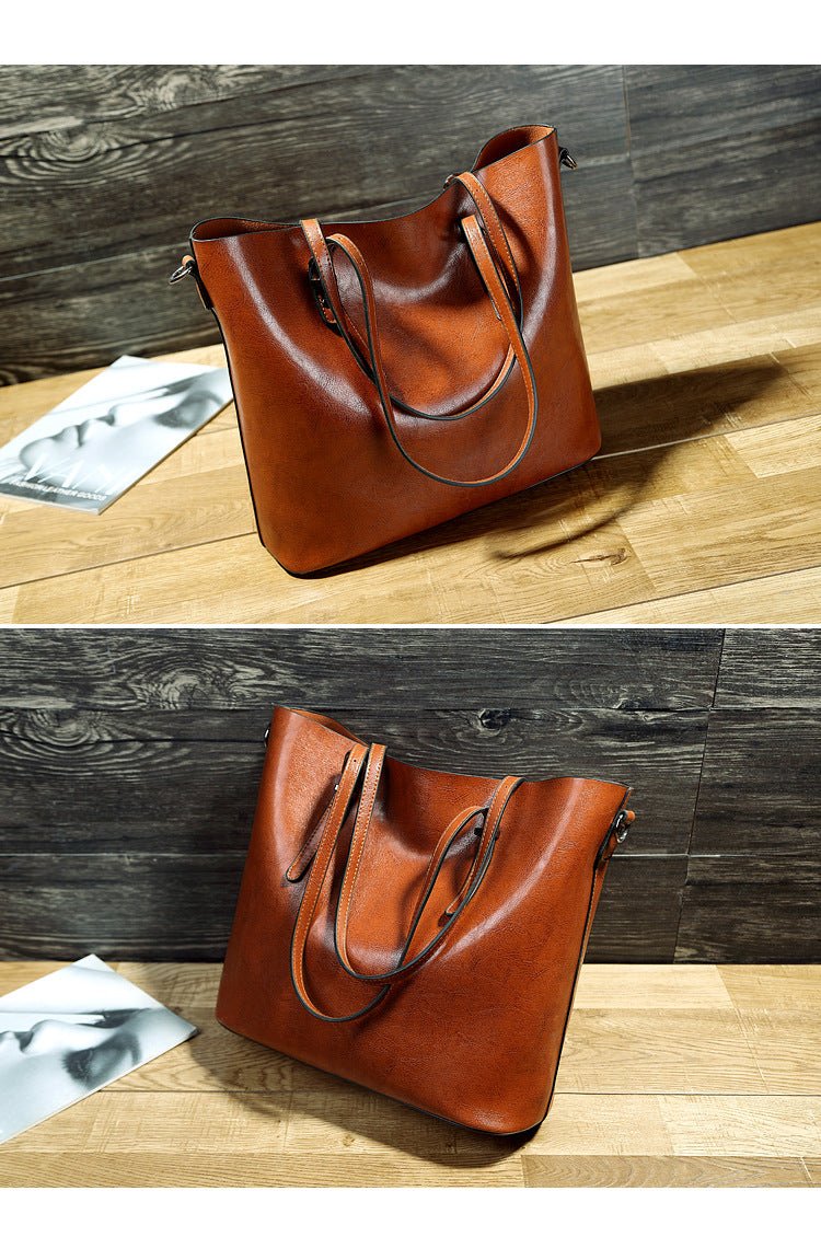 Simple Oil Wax Leather Messenger Shoulder Bags Women's High Capacity Portable Tote Bag - Oopsdadforgot.com