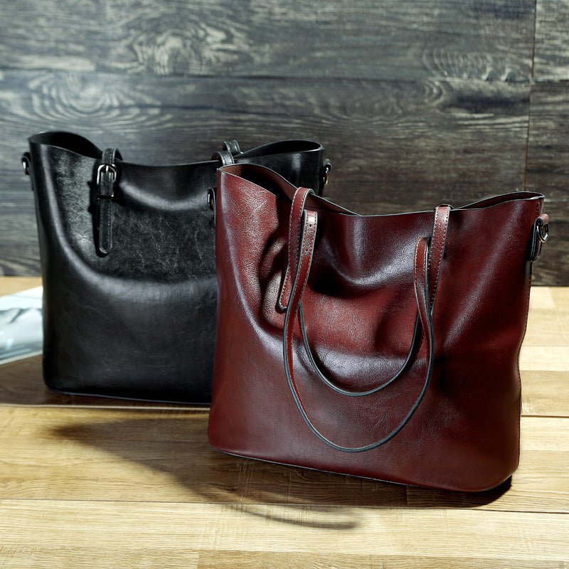 Simple Oil Wax Leather Messenger Shoulder Bags Women's High Capacity Portable Tote Bag - Oopsdadforgot.com
