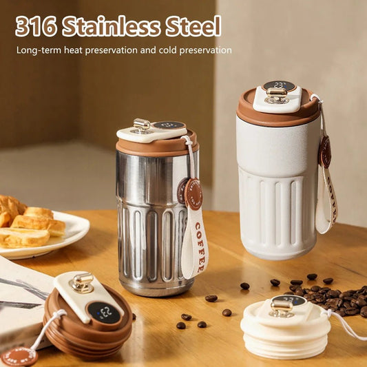 Smart Digital Thermal Bottle Portable Coffee Mug Stainless Steel Water Bottle In - Car Insulated Cup Keep Cold Vacuum Flasks 450ml - Oopsdadforgot.com