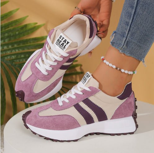 Stripe Lace - up Sneakers Women's Thick Bottom Casual Shoes Breathable Sports Shoes - Oopsdadforgot.com