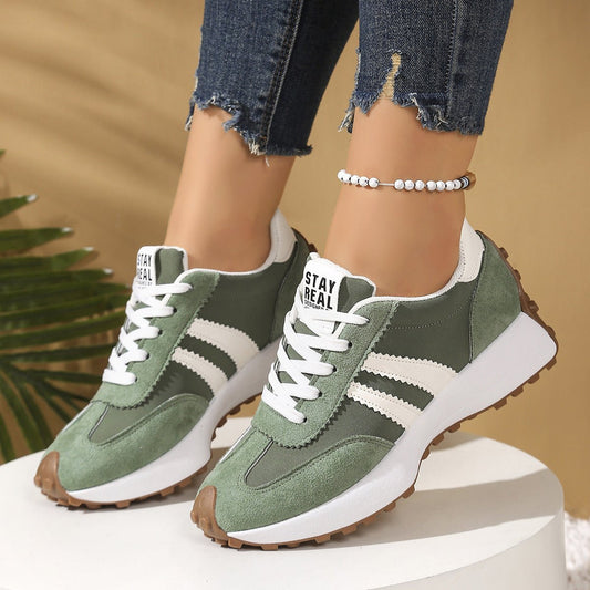 Stripe Lace - up Sneakers Women's Thick Bottom Casual Shoes Breathable Sports Shoes - Oopsdadforgot.com