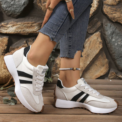 Stripe Lace - up Sneakers Women's Thick Bottom Casual Shoes Breathable Sports Shoes - Oopsdadforgot.com