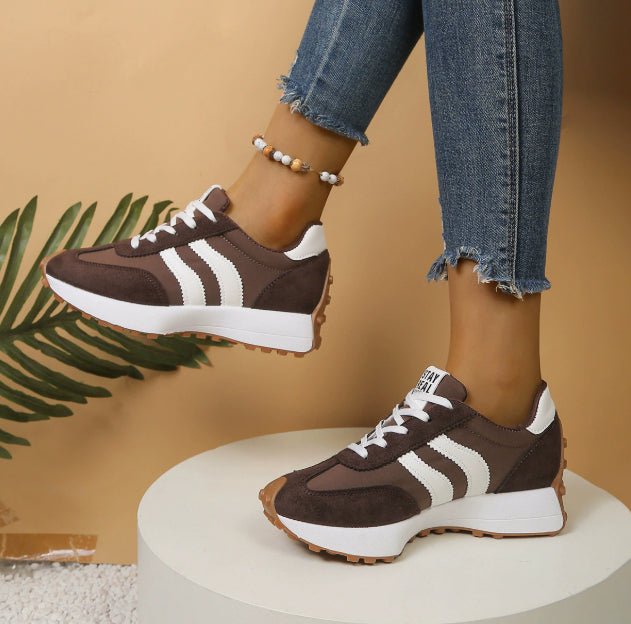 Stripe Lace - up Sneakers Women's Thick Bottom Casual Shoes Breathable Sports Shoes - Oopsdadforgot.com