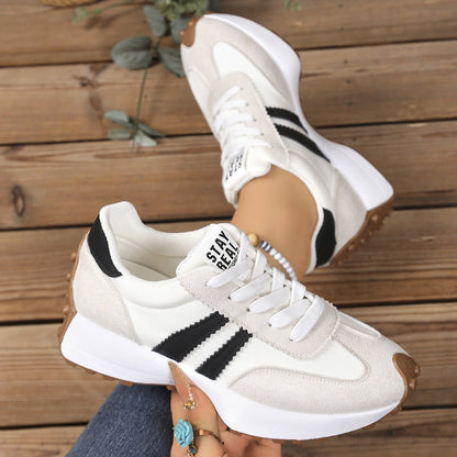 Stripe Lace - up Sneakers Women's Thick Bottom Casual Shoes Breathable Sports Shoes - Oopsdadforgot.com