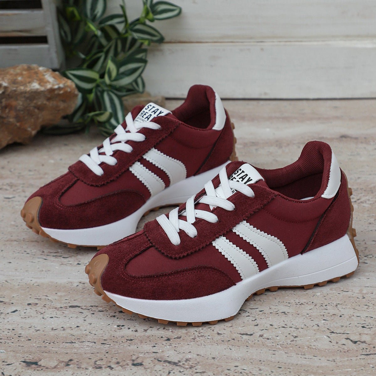 Stripe Lace - up Sneakers Women's Thick Bottom Casual Shoes Breathable Sports Shoes - Oopsdadforgot.com