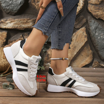 Stripe Lace - up Sneakers Women's Thick Bottom Casual Shoes Breathable Sports Shoes - Oopsdadforgot.com