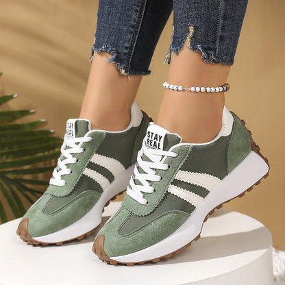Stripe Lace - up Sneakers Women's Thick Bottom Casual Shoes Breathable Sports Shoes - Oopsdadforgot.com