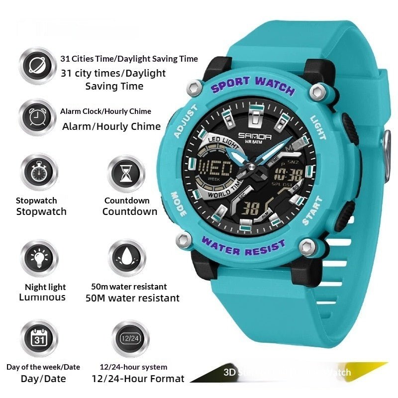Students Dual - display Luminous Chronograph Watch For Hiking - Oopsdadforgot.com