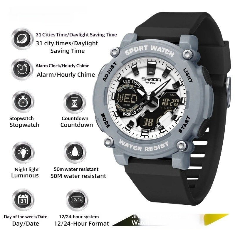 Students Dual - display Luminous Chronograph Watch For Hiking - Oopsdadforgot.com