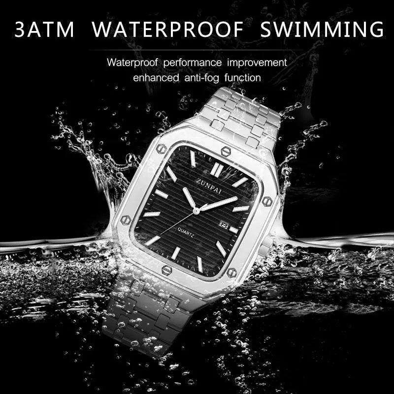 Stylish Mens Stainless Steel Square Watch - Oopsdadforgot.com
