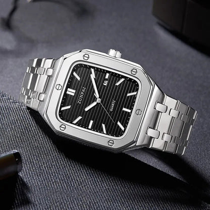 Stylish Mens Stainless Steel Square Watch - Oopsdadforgot.com