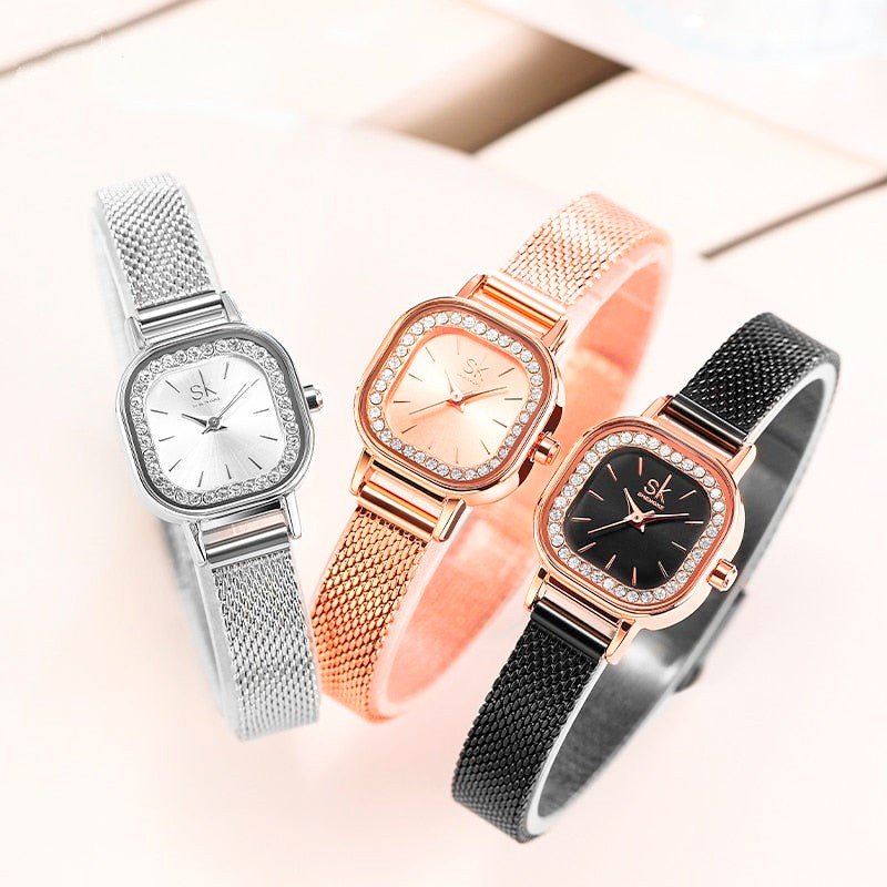Watch Women's Square Mesh Belt With Diamond Watch - Oopsdadforgot.com