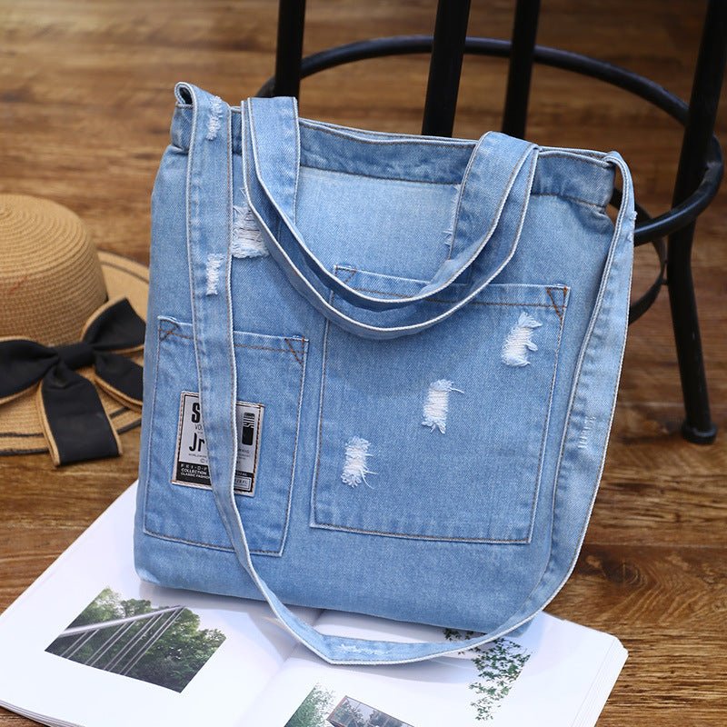 Wholesale new fashion color denim cloth shoulder bags fashion simple dual - purpose Satchel - Oopsdadforgot.com