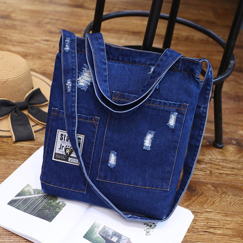 Wholesale new fashion color denim cloth shoulder bags fashion simple dual - purpose Satchel - Oopsdadforgot.com