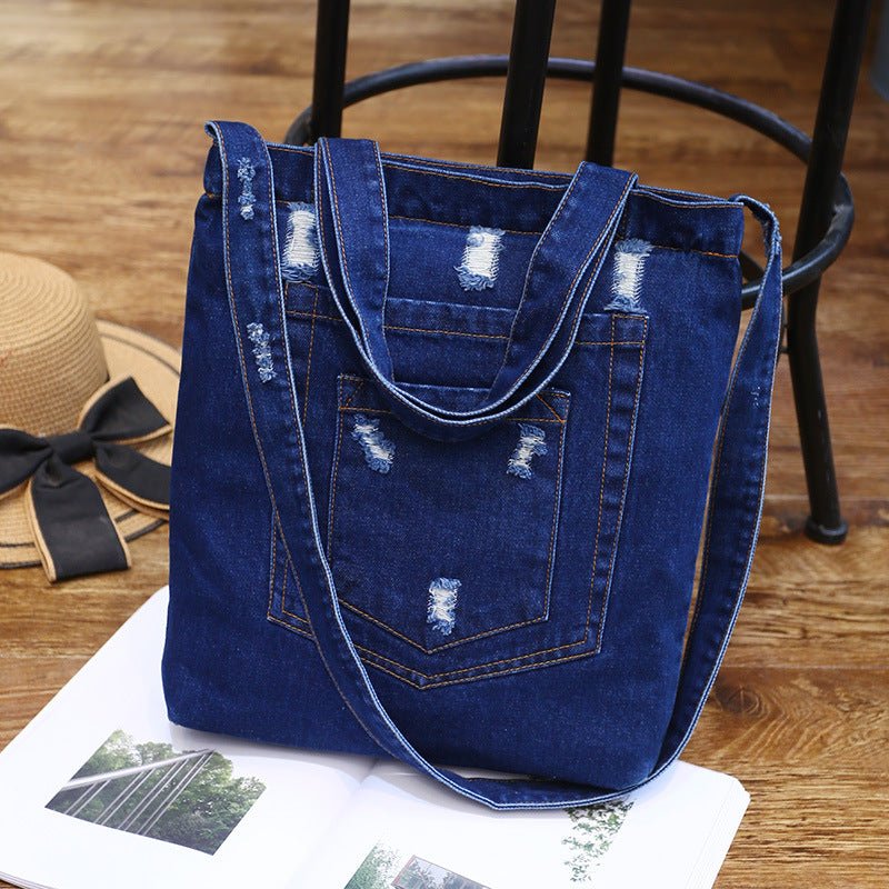 Wholesale new fashion color denim cloth shoulder bags fashion simple dual - purpose Satchel - Oopsdadforgot.com