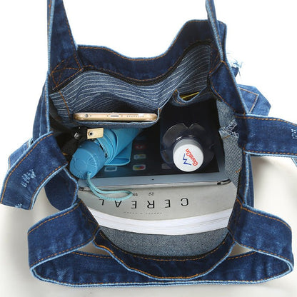 Wholesale new fashion color denim cloth shoulder bags fashion simple dual - purpose Satchel - Oopsdadforgot.com