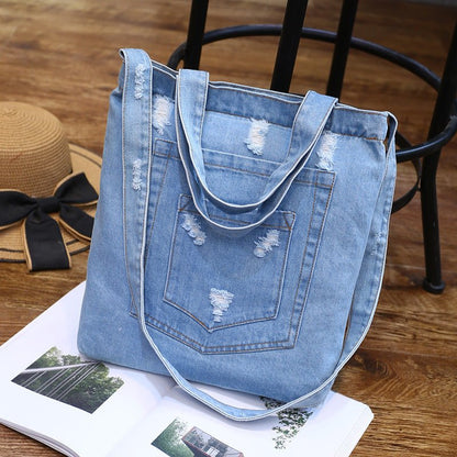 Wholesale new fashion color denim cloth shoulder bags fashion simple dual - purpose Satchel - Oopsdadforgot.com