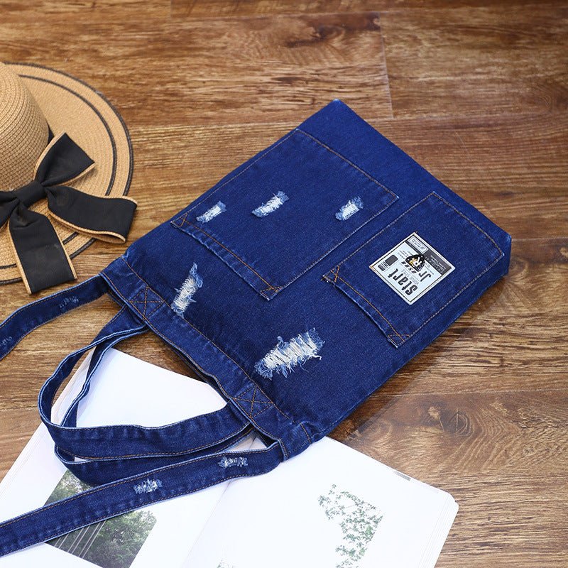 Wholesale new fashion color denim cloth shoulder bags fashion simple dual - purpose Satchel - Oopsdadforgot.com