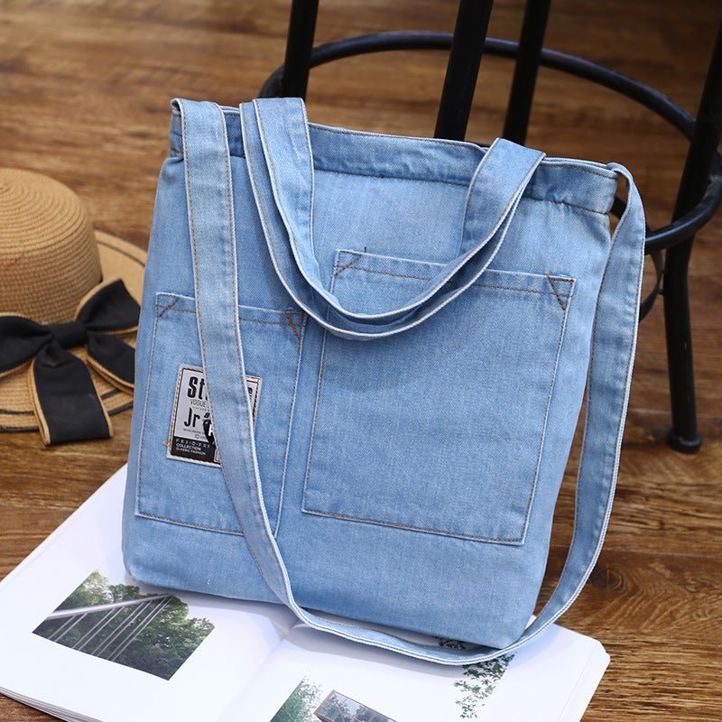 Wholesale new fashion color denim cloth shoulder bags fashion simple dual - purpose Satchel - Oopsdadforgot.com